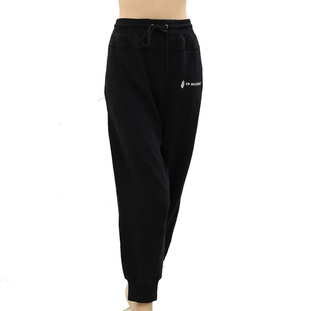 Free People FP Movement Graphic Print Jogger Pants Ribbed Black Pull-On M 286719
